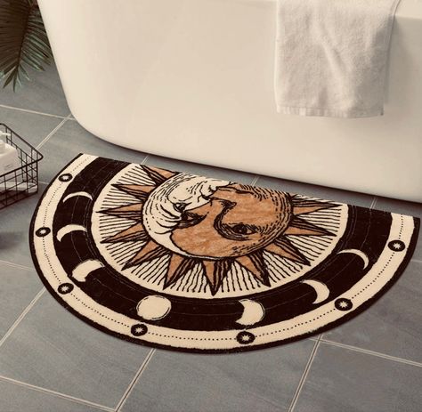 Available online and ships quickly! Half Circle Rug, Fluffy Bathroom Rugs, Witchy Bathroom, Circle Bath, Round Bath Mats, Halloween Rug, Rug For Bathroom, Moon Bath, Laundry Room Rugs