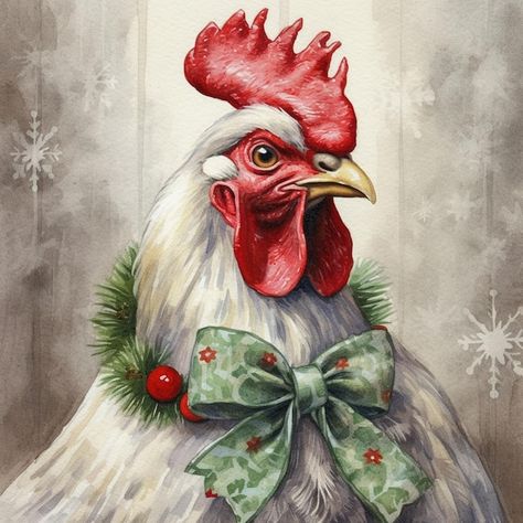 Photo araffe with a bow and a christmas ... | Premium Photo #Freepik #photo #christmas-wreath #bow #christmas-bow #head Christmas Chicken Wallpaper, Christmas Chicken Drawing, Christmas Chicken Painting, Christmas Chicken Art, Christmas Rooster, Christmas Chicken, Signs For Mom, Log Slices, Chicken Painting