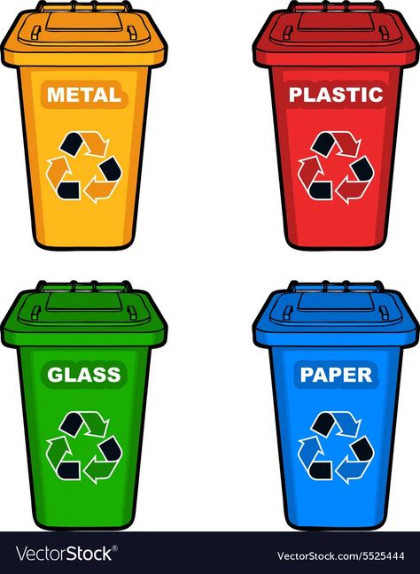 Four different colored recycling bins vector image Recycling Bins, Recycling