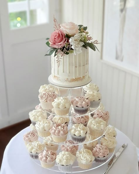 Wedding Cupcake Table, Cupcake Tower Wedding, Cupcake Table, Cake Tower, Small Wedding Cakes, Cupcake Display, Wedding Vows Renewal, Wedding Cakes With Cupcakes, Cupcake Tower