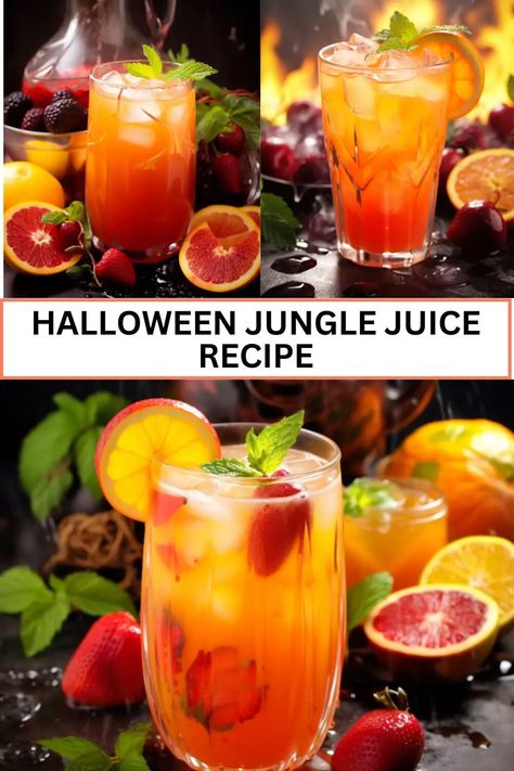 Halloween Party Jungle Juice, Fall Jungle Juice Recipe, Halloween Jungle Juice Alcohol, Jungle Juice Halloween, Halloween Jungle Juice, Simple Jungle Juice Recipe, Jungle Juice Recipe, Jungle Juice, Frozen Fruits