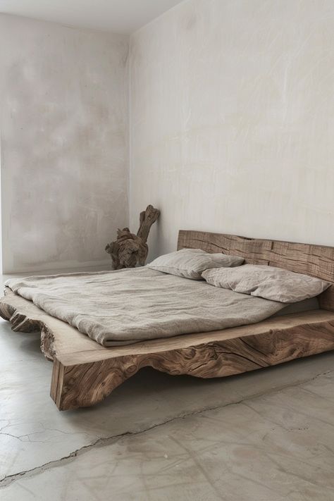 Embrace natural elegance with Wabi Sabi beds that celebrate the beauty of simplicity and authenticity. Create a harmonious sleep environment with organic materials. #NaturalElegance #BedroomDecor #WabiSabiBeds #BedroomIdeas Wabi Sabi Beds, Rustic House Bedroom, Organic Bedroom Ideas, Wabi Sabi Bed, Wabi Sabi Interior Bedrooms, Wabi Sabi Style Bedroom, Nature Bedroom Ideas, Wabi Sabi Apartment, Wabi Sabi Furniture