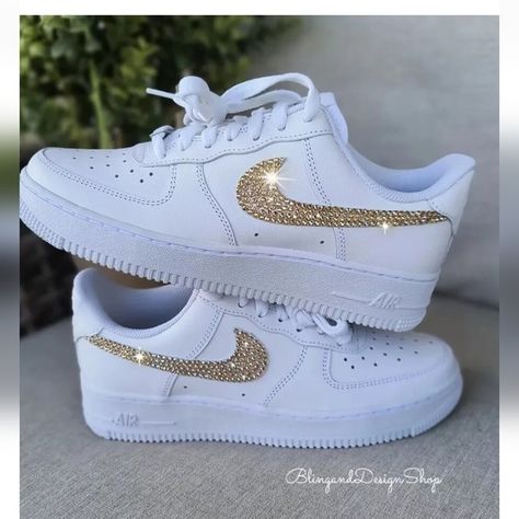 Women's Nike Air Force 1 07 White Sneakers made with Swarovski Crystals Sneakers Customized, Swarovski Nike, Custom Wedding Shoes, Night Photo, Bling Shoes, Cute Nike Shoes, Nike Trainers, Nike Air Force 1 07, Cute Nikes