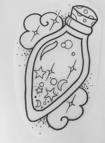 Glass Bottle Drawing, Beginner Tattoos, Tattoo Techniques, Bottle Drawing, Tattoo Outline Drawing, Halloween Rocks, Potion Bottles, Doodles Drawings, Tattoo Stencil Outline