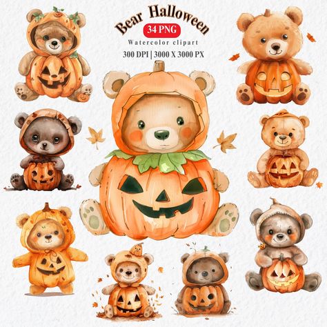 Scary Teddy Bear, Cute Animals Clipart, Jack O Lantern Costume, Photo Ours, Teddy Bear Images, Bear Png, Pumpkin Illustration, Teddy Bear Clipart, Spooky Costumes