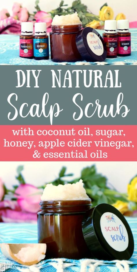 DIY Natural Scalp Scrub with Coconut Oil, Sugar, Honey, and Apple Cider Vinegar via @MerryMessyLife Diy Natural Scalp Scrub, Diy Scalp Scrub For Dry Scalp, Diy Scalp Scrub Oily Hair, How To Exfoliate Scalp At Home, Scalp Cleanser Diy Natural, Diy Scalp Scrub For Itchy Scalp, Scalp Oil Recipe, Apple Cider Vinegar Scalp Scrub, Essential Oils For Dry Scalp