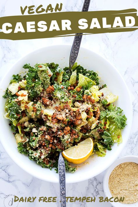 Vegan Kale Salad, Cashew Parmesan, Bacon Kale, Cashew Dressing, Vegan Tempeh, Vegan Caesar Salad, Kale Caesar, Vegan Caesar, Tempeh Bacon