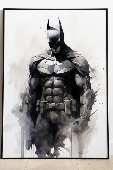 Bat Man Painting, Batman Watercolor Painting, Batman Watercolor, Cool Batman Painting, Batman Acrylic Painting, Justice League Poster, Joker Watercolor Art, Batman Tattoos, Batman Art Drawing