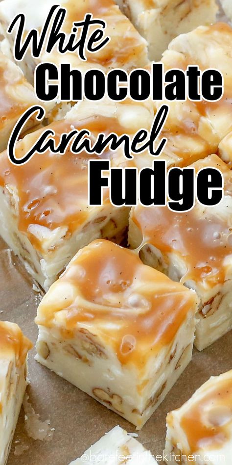 White Caramel Fudge, Dessert In The Crockpot, Fudge Container Ideas, Carmel Apple Fudge Recipe, White Chocolate Caramel Fudge, Different Fudge Recipes, White Fudge Recipes, Caramel Coffee Fudge, White Fudge Recipe Easy