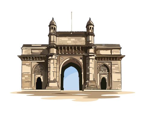 Gateway of India, Mumbai Vector Illustration Mumbai Clipart, Indian Building Illustration, Mumbai City Drawing, India Gate Sketching, Mumbai Sketch Art, Gateway Of India Sketch, Mumbai Illustration, Gate Way Of India Mumbai Sketch, Mumbai Illustration Graphic Designers