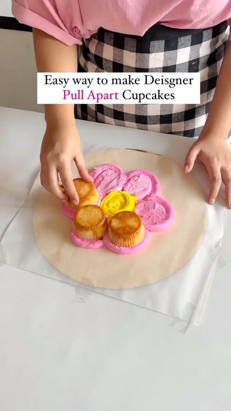 Brit + Co | Flower Pull-Apart Cupcakes 🌼 Try this pull-apart cupcake hack to create the perfect design each time! (via… | Instagram Pull Apart Cupcake Flower Bouquet, Fairy Pull Apart Cupcakes, Cupcake Shaped Pull Apart Cake, Ghost Pull Apart Cupcakes, Fiesta Pull Apart Cupcakes, Daisy Pull Apart Cupcakes, Butterfly Cupcake Cake Pull Apart, Summer Cupcake Cakes Pull Apart, Flower Dessert Ideas