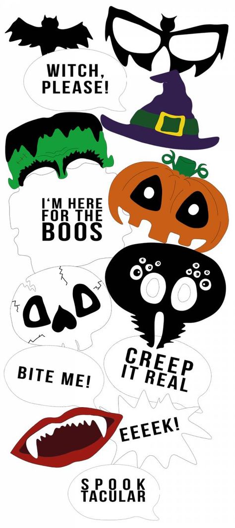 DIY Halloween PhotoBOOth Props Diy Halloween Pictures, Diy Halloween Photo Booth, Halloween Camping Decorations, Photo Booth Props Free Printables, Halloween Photobooth, Photo Booth Props Free, Halloween Photo Booth Props, Photo Booth Printables, Halloween Photo Props