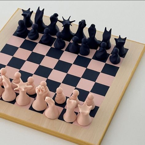 created by Megan Otnes Fimo, Creative Chess Pieces, Clay Chess Pieces Diy, Clay Chess Pieces, Ceramic Games, Clay Chess Set, Clay Chess, Ceramic Chess Set, Diy Chess Set