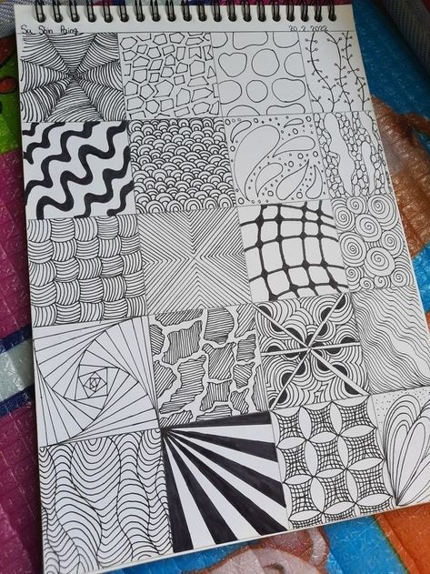 Drawing Ideas Shapes, Simple Journal Ideas Notebooks, Unique Patterns Drawing, Patterns To Draw When Bored, Zentangle Patterns Tutorial, Random Designs Pattern To Draw, Simple Sketch Ideas Doodles, Easy Designs To Draw Pattern, Shape Element Of Art Drawings