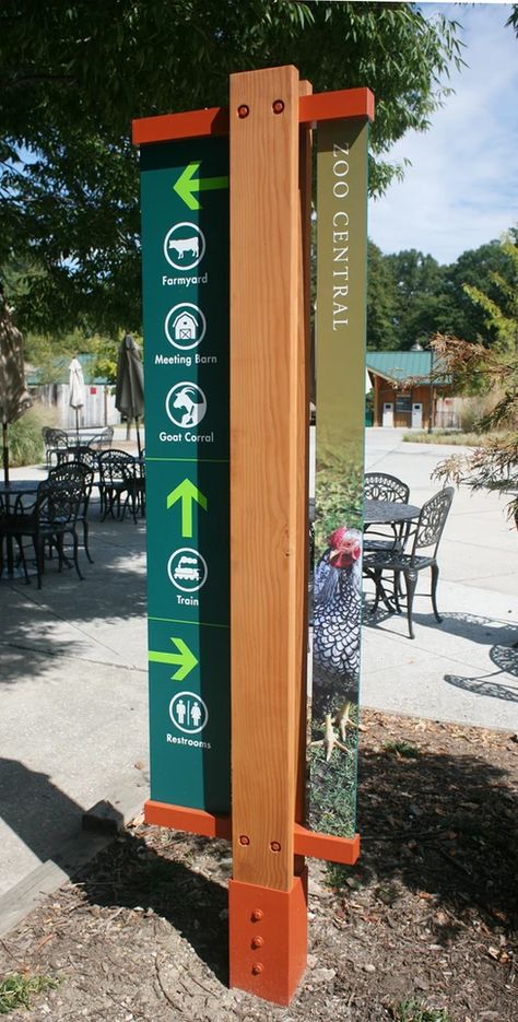 Wayfinding Signage Design Outdoor, Signboard Design Outdoor, Directional Signage Design, Signage Design Outdoor, Park Wayfinding, Environmental Signs, Zoo Signage, Way Finding, Interpretive Signage