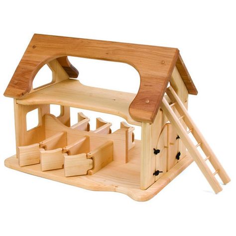 Natural Wooden Sams Stable Toy Barn Elves and Angels Wooden Toy Farm, Wooden Toy Barn, Toy Barn, Heirloom Toys, Barn Animals, Wooden Barn, Wood Barn, Natural Toys, Waldorf Toys