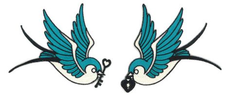 Key & Locket Swallows Patch Pair Love Birds by PsychoSwami Tattoo Ideas Family, Tattoo Plume, Key Locket, Swallow Bird Tattoos, Bluebird Tattoo, Love Symbol Tattoos, Sparrow Tattoo, Key Tattoos, Kunst Tattoos