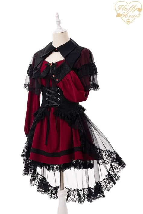 Red Mcarthur, Pjsk Oc, Red Black Outfit, Red Hoco Dress, Kyoko Sakura, Outfit Inspo Board, Red And Black Outfits, Magical Girl Outfit, Odd Fashion