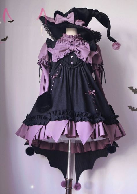 Black Cat Witch, Witch Outfit, Handkerchief Hem, Kawaii Clothes, New Release, Lolita Dress, Gothic Lolita, Witch Hat, Lolita Fashion