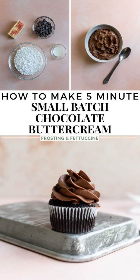 This small batch buttercream is made with melted chopped chocolate instead of cocoa powder for that extra rich flavor. It makes just enough frosting for 6 cupcakes. You will love how easily this fluffy chocolate buttercream comes together! Small Batch Buttercream Frosting Recipe, Small Batch Of Chocolate Frosting, Small Batch Chocolate Buttercream Frosting, Small Batch Chocolate Frosting Recipe, Chocolate Chip Buttercream Frosting, Chocolate Buttercream With Melted Chocolate, Small Batch Chocolate Buttercream, Small Batch Of Buttercream Frosting, Chocolate Frosting Small Batch