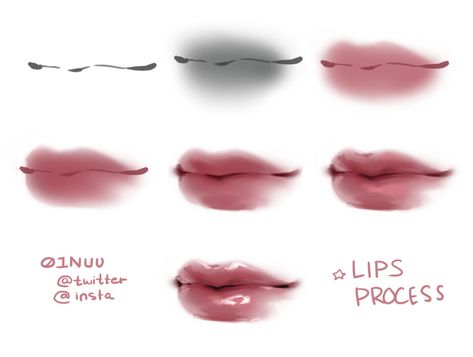 Lip Tutorial, Digital Painting Techniques, Digital Art Beginner, Lips Drawing, Art Tools Drawing, Coloring Tutorial, Digital Painting Tutorials, Arte Fantasy, Anime Drawings Tutorials