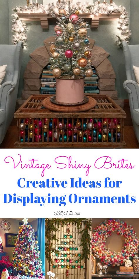 Creative Display Ideas, Shiny Brite Christmas, Retro Christmas Decorations, Vintage Christmas Crafts, Shiny Brite Ornaments, Dollar Store Christmas, Beautiful Christmas Decorations, Gold Christmas Decorations, Creative Display