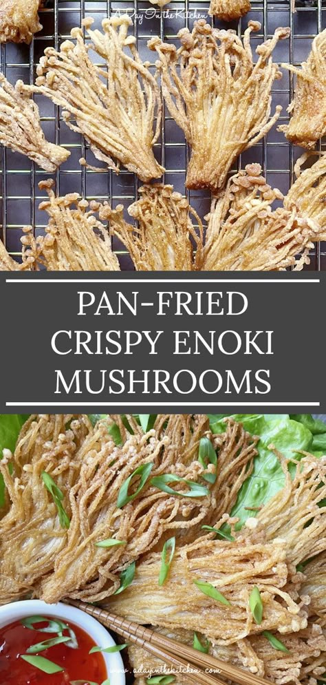 Baked Enoki Mushrooms, Fry Mushroom Recipe, Mushroom Enoki Recipes, Pan Fried Enoki Mushrooms, Easy Enoki Mushroom Recipe, Enoki Mushroom Recipe Vegan, How To Grow Enoki Mushrooms, Air Fryer Enoki Mushroom, Deep Fried Enoki Mushrooms