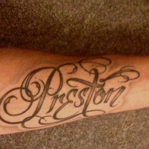 Preston Tattoo! Preston Tattoo, Quitting Job, Name Tattoo, Preston, Jesus Fish Tattoo, Tattoo Ideas, I Am Awesome, Jesus, Tattoos