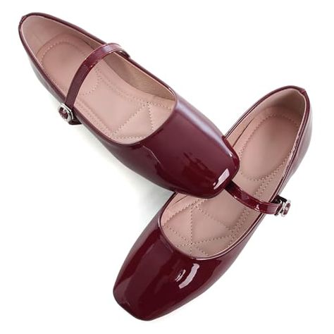 WENJIAZHIZHI Women's Ballet Flats Comfortable Mary Jane Shoes Dressy Casual Slip-On Ballerina Walking Flats Uniform Shoes Mary Jane Flats Outfit, Womens Mary Jane Flats, Uniform Shoes, Ballet Flats Outfit, Women's Ballet Flats, Mary Jane Ballet Flats, Flat Dress Shoes, Red Flats, Ankle Strap Flats