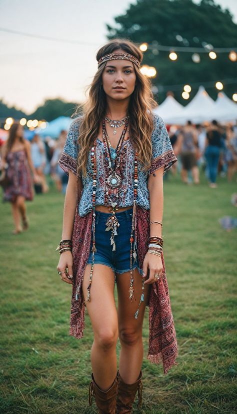 Wonderfruit Outfit, Eclectic Fashion Style Bohemian, Casual Coachella Outfits, Boho Coachella Outfits, Coachella Outfit Boho, Woodstock Outfit, Hippie Style 70s, 60s Fashion Hippie, Hippy Costume