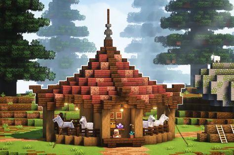 a minecraft tutorial Horse House Minecraft Ideas, Dome Building Minecraft, Minecraft Fantasy Horse Stable, Big Horse Stable Minecraft, Minecraft Stable Design, Fair Minecraft Builds, Minecraft Silo Ideas, Horse Minecraft Stables, Cute Barn Minecraft