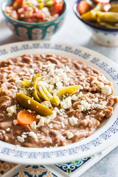 Frijoles Refritos (Authentic Refried Beans) Mexican Refried Beans, Traditional Refried Beans, Authentic Mexican Recipes, Frijoles Refritos, Traditional Mexican Dishes, Dried Beans, Great Appetizers, Favorite Side Dish, Classic Dishes