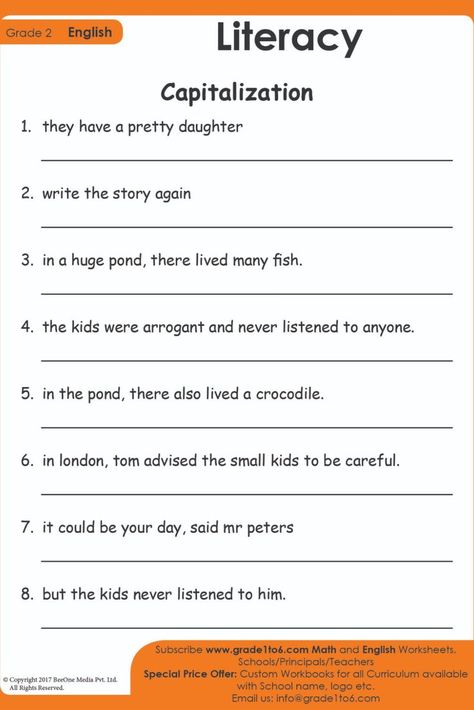 Capital letters play an important role in reading and writing. Subscribe to www.grade1to6.com for just $25 a year to get 6000 plus Maths and English worksheets for Grade 1 to Grade 6 #mathworksheets #schoolprincipals #englishworksheets Capitalization Worksheets 2nd Grade, Capitalization Worksheets 1st Grade, Punctuation Worksheets 2nd Grade, Capitalization Activities, English Worksheets For Grade 1, Capitalization Worksheets, Capital Letters Worksheet, Worksheets For Grade 1, Free English Worksheets