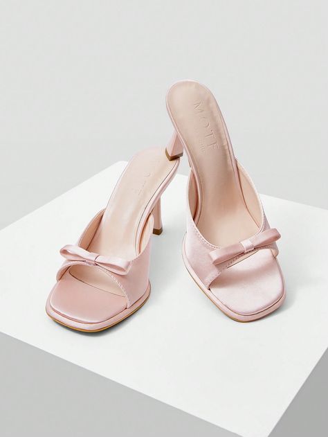 Pink Fashionable Collar     Embellished   Women Shoes Pink Heels Aesthetic, Fluffy Heels, Heel Sandals For Women, Women Vacation, Shein Shoes, Vacation Shoes, Heels Pink, Open Toe Heels, Rose Bonbon