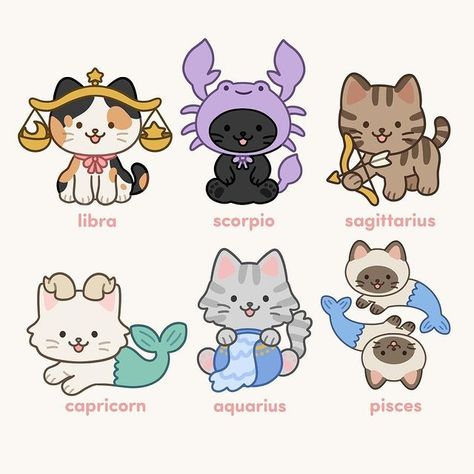 Nana🌱 | Zodiac kitties part 2/2⭐️ We’re currently in Aquarius season so shoutout to all the Aquarius cuties! These will be keychains and/or… | Instagram Zodiac Signs Cute, Cat Zodiac, Aquarius Season, The Aquarius, Cat Signs, Cute Little Drawings, Star Signs, Drawing Inspiration, Shout Out