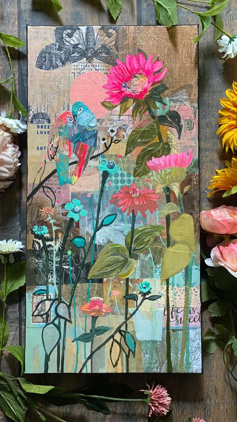 Cathy Nichols, Marigold Garden, Birds Chirping, Collage Art Projects, Mixed Media Crafts, My Happiness, Happy Earth Day, Collage Art Mixed Media, Hur Man Målar