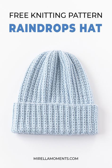 Raindrops Hat free knitting pattern Knitting Hats For Women, Knitted Hat Patterns Free Women, Rib Knit Hat, Circular Knitting Patterns, Hat Free Knitting Pattern, Winter Knitting Patterns, Beanie Pattern Free, Easy Knit Hat, Beanie Knitting Patterns Free