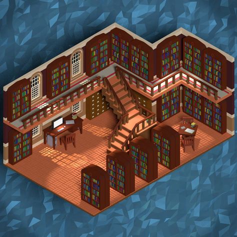 Minecraft Building Ideas Library, Library Blueprints, Library Minecraft Ideas, Isometric Library, Minecraft Library Build, Minecraft Library Design, Minecraft Library Ideas, Low Poly Isometric, Minecraft Library