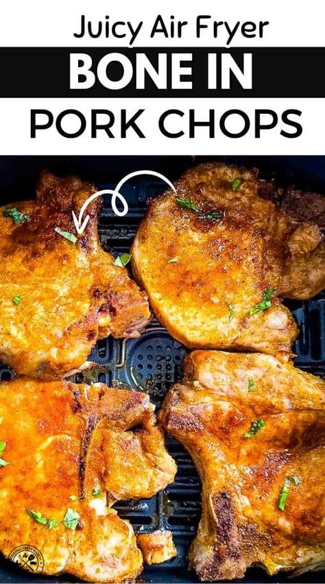 These air fryer pork chops are a game-changer for quick dinners. They come out with a nice crust on the outside, but stay juicy inside. It's the easiest way I've found to cook pork chops without drying them out. Just season them, pop them in the air fryer, and they're done in about 12 minutes. Best Air Fryer Pork Chops Bone In, Oven Air Fryer Pork Chops, Bone In Pork Chop Recipe Air Fryer, Air Fryer Fried Pork Chops Bone In, Pork Chop Recipes Air Fryer Oven, Bone In Pork Chops Air Fryer, Pork Chops In Airfryer, Breakfast Pork Chops In Air Fryer, Air Fryer Turkey Chops