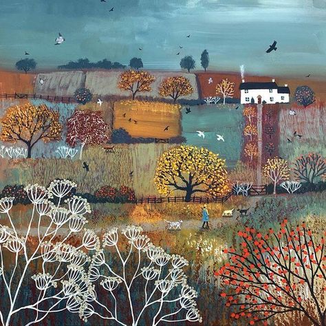 Naive Art Extraordinaire | Jo Grundy The Path to Autumn Cottage Jo Grundy, Cottage Canvas Art, Autumn Cottage, Naive Illustration, To Autumn, Autumn Colours, Autumn Scenes, Naive Art, Autumn Landscape