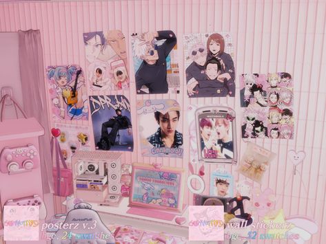 posterz and wall stickerz v.3 | burnitmyg Sims 4 Weeb Room Cc, Sims 4 Komorebi Cc, Sims 4 Sanrio Cc Furniture, Sims 4 Kpop Poster Cc, Sims Cc Background Cas, Sims 4 Sanrio Furniture, Sims 4 Cute Furniture, Sims 4 Figures Cc, Dorm Cc Sims 4