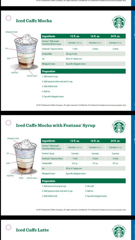 Starbucks Recipe Cards, Starbucks Training, Starbucks Barista Training, Ninja Coffee Bar Recipes, Starbucks Drink Recipes, Resep Starbuck, Copycat Starbucks Drinks, Homemade Coffee Drinks, Barista Training