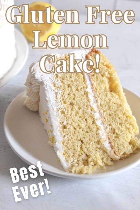 This gluten free lemon cake is a true summer delight! With layers of moist lemon cake and perfectly tangy and sweet lemon buttercream, it's hard to bea Gluten Free Lime Cake, Easy Gluten Free Lemon Cake, Gluten Free Lemon Cake With Almond Flour, Gf Lemon Cake, Gluten Free Lemon Cake Recipe, Lemon Cake Gluten Free, Lemon Banana Cake, Gluten Free Cake Flour Recipe, Gluten Free Cake Recipes