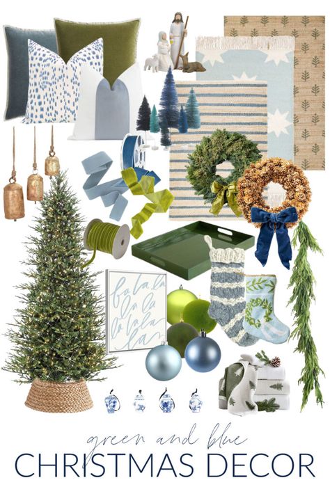 Blue Green And Gold Christmas Decor, Teal Christmas Decor Ideas, Christmas Tree Green And Blue, Blue And Green Christmas Tree Ideas, Teal And Green Christmas Decor, Blue And Green Holiday Decor, Christmas Decor Ideas Blue And Green, Green Blue Christmas Tree, Blue Vintage Christmas Decor