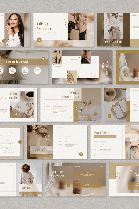 Portfolio is the first document that the job recruiter uses to get to know about yourself. Create an impeccable impression that gets you hired with this beautiful portfolio presentation template. With its calming earth tone color palette, the layout looks incredibly outstanding. You can steal the spotlight with its beautiful template. Don’t waste the time and get the template now! Social Media Manager Website, Tone Color Palette, Social Media Campaign Design, Graphic Design Portfolio Examples, Minimal Portfolio, Earth Tone Color Palette, Course Design, Book Presentation, Portfolio Website Template