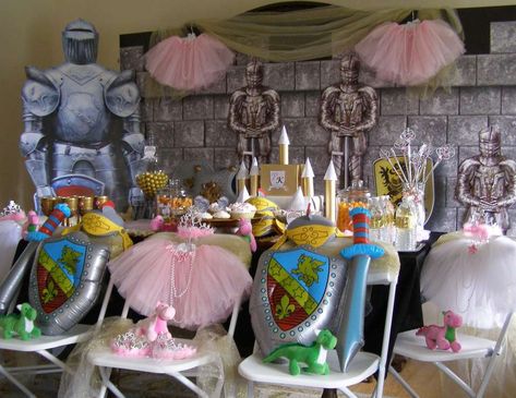 Princess Birthday Party / Birthday "Princess and Knight Party" Tutu Party Theme, Knight Party Decorations, Princess And Knight Birthday Party, Knight Birthday, Knight Birthday Party, Sibling Birthday Parties, Dragon Birthday Parties, Knight Party, Princess Theme Birthday