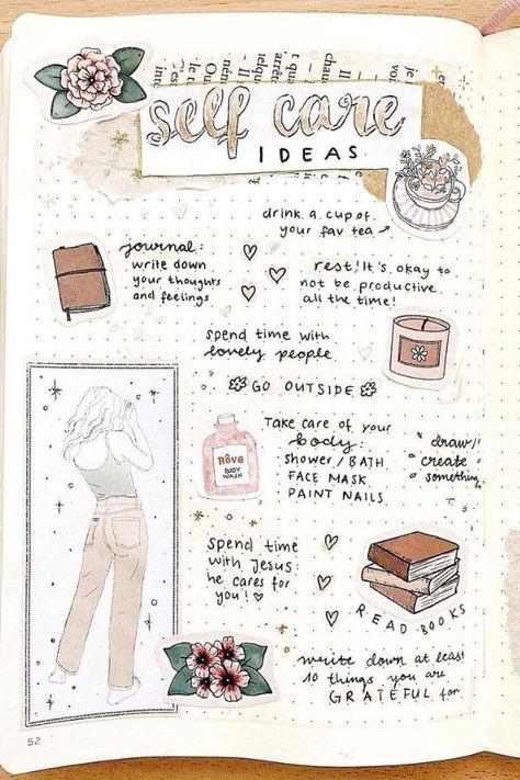 Bujo Self Care Ideas, Beauty Journal Ideas, Self Care Art Journal Ideas, Selfcare Planner Ideas, Selfcare Journal Pages, Journal Ideas Everyday, Personal Book Ideas, Journal Ideas Aesthetic About Me, All About Me Aesthetic Journal