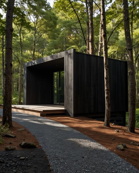 ◼️Blackened beauty: This shou sugi ban (焼杉板 Yakisugi) cabin finds harmony with nature through its charred facade, a stunning reminder that inspiration can come in unexpected forms. #moderncabin #shousugiban #blackarchitecture #minimalistliving #forestbathing #natureinspired #japaneseaesthetic #embracetheblack #exploreouthere #cabinlife #designinspiration #luxurygetaway #interiordesign #cabinvibes #offgridliving #tinyliving #naturephotography #travelgram #architecturephotography #blackandwhi... Shou Sugi Ban House, Black Architecture, Black Cabin, Tiny House Luxury, House Makeovers, Tiny House Loft, Meditation Garden, Sugi Ban, Harmony With Nature