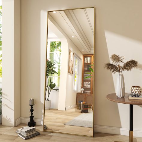 BEAUTYPEAK 71"x26" Full Length Mirror Oversized Rectangle Body Dressing Floor Mirrors for Standing Leaning, Gold - Walmart.com Full Length Mirror Gold, Full Length Mirror Stand, Pie Grande, Floor Length Mirror, Full Length Mirrors, Full Length Floor Mirror, Floor Standing Mirror, Full Length Mirror Wall, Full Body Mirror