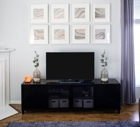 TV Gallery Wall Tv Gallery Wall, Entertainment Center Makeover, Entertainment Center Shelf, Tv Wall Decor, Entertainment Center Decor, Diy Entertainment Center, Entertainment Room, Tv Room, Tv Wall